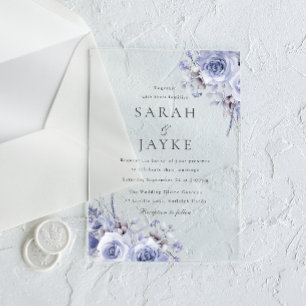 Invitations En Acrylique Beaux Roses Bleus Mariage Élégant