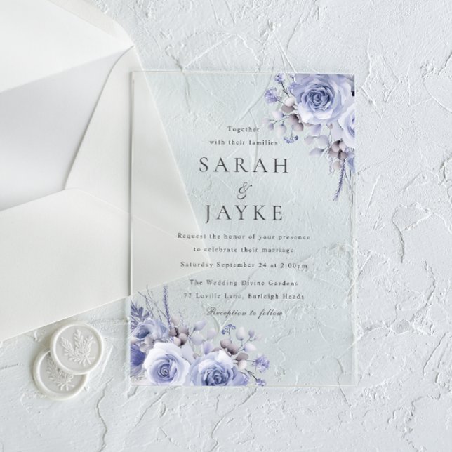 Invitations En Acrylique Beaux Roses Bleus Mariage Élégant (Créateur téléchargé)