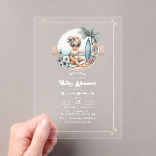 Invitations En Acrylique Bébé à Bord Fête Prénatale sur le thème de la Vagu