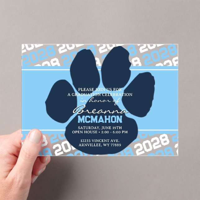 Invitations En Acrylique Bébé Bleu et Bleu Marine Pawprint Frosted (In situ (ordinateur de poche))
