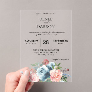Invitations En Acrylique Bébé bleu et rose pâle Mariage
