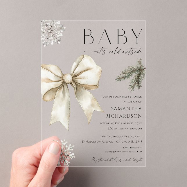 Invitations En Acrylique Bébé Boho il fait froid à l'extérieur coquette bow (In situ (ordinateur de poche))