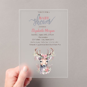 Invitations En Acrylique Bébé Cerf Holly Berry Forêt Neige Baby Shower