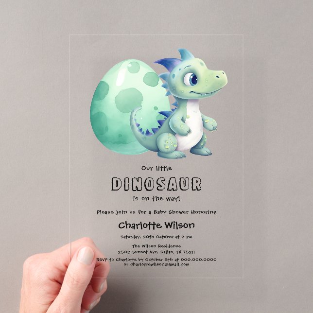 Invitations En Acrylique Bébé dinosaure mignon avec sa douche pour bébé et  (In situ (ordinateur de poche))