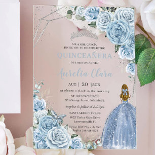 Invitations En Acrylique Bébé Douce Fleur Bleue Princesse Quinceañera Mis 1