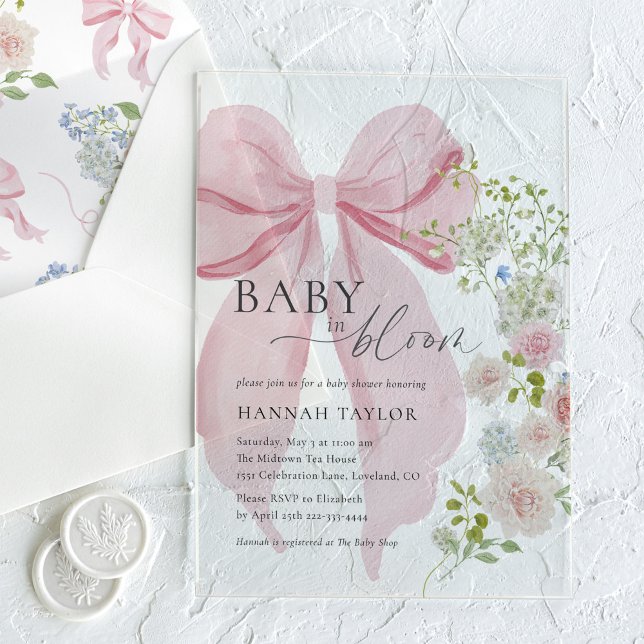 Invitations En Acrylique Bébé en Baby shower de la cou rose en fleur (Créateur téléchargé)