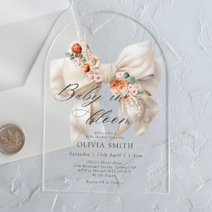 Invitations En Acrylique Bébé en Fleur Blanc Bow Floral Baby shower moderne