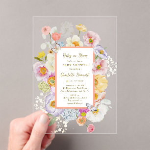 Invitations En Acrylique Bébé En Fleur Corail & Pêche Baby shower Floral
