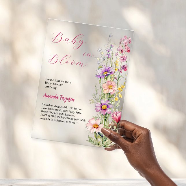 Invitations En Acrylique Bébé en fleur rose fleurie violet Baby shower clai (Créateur téléchargé)