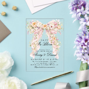 Invitations En Acrylique Bébé en fleurs Arc en floral Fille Baby Shower