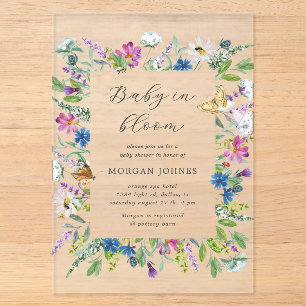 Invitations En Acrylique Bébé en fleurs Baby Shower Wildflower