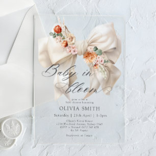 Invitations En Acrylique Bébé en fleurs Bow blanc Baby shower floral