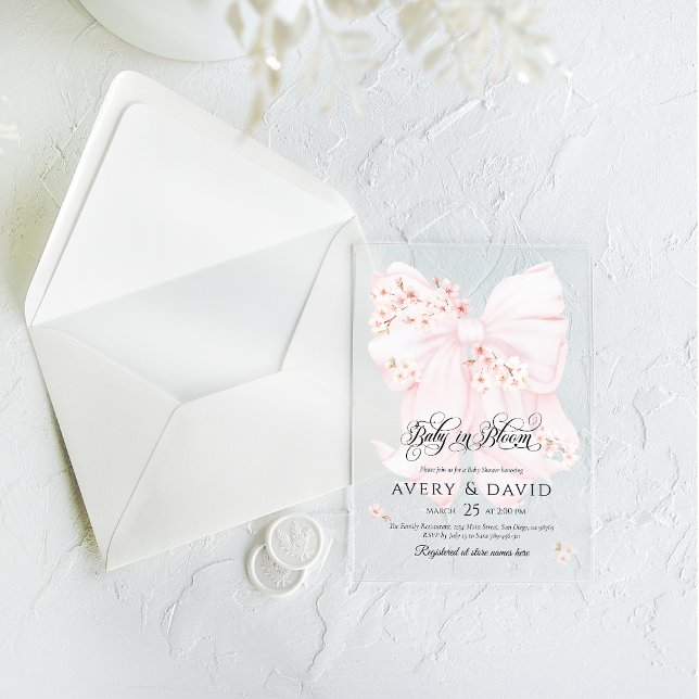 Invitations En Acrylique Bébé en fleurs Bow fleuri Baby shower fille de pri (Créateur téléchargé)