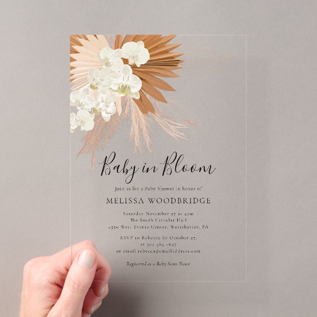 Invitations En Acrylique Bébé en fleurs de pampa Fête prénatale florale boh (In situ (ordinateur de poche))