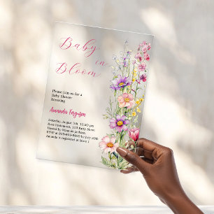 Invitations En Acrylique Bébé en fleurs floral rose violet clair Baby Showe