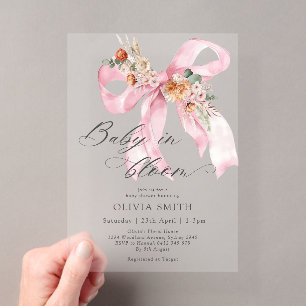 Invitations En Acrylique Bébé en fleurs rose noeud floral Baby Shower