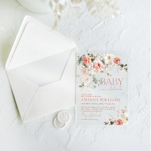 Invitations En Acrylique Bébé en fleurs roses roses florale fille Baby Show