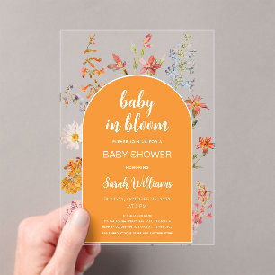 Invitations En Acrylique Bébé en fleurs Shower Fleurs sauvages Arche orange