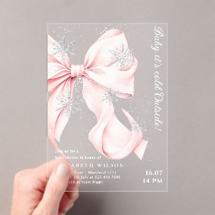 Invitations En Acrylique Bébé Fille au Ruban Rose Bébé Il Fait Froid Dehors