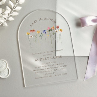 Invitations En Acrylique Bébé Fleur sauvage coloré dans le Baby shower en f