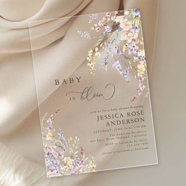 Invitations En Acrylique Bébé fleur sauvage dans le Baby shower en fleurs (Créateur téléchargé)