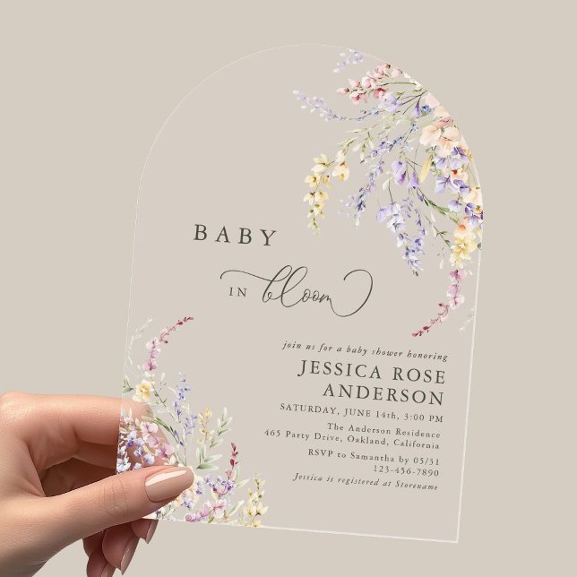 Invitations En Acrylique Bébé fleur sauvage En Fleur Baby shower Arc (Créateur téléchargé)
