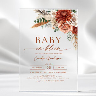Invitations En Acrylique Bébé Fleur Sauvage en Fleur Fête Prénatale d'Autom