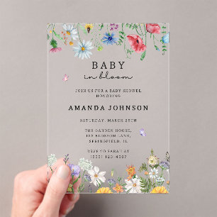 Invitations En Acrylique Bébé fleur sauvage en Fleur Jardin Floral Baby sho
