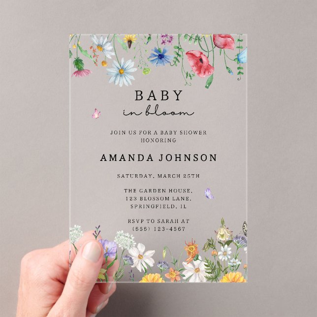 Invitations En Acrylique Bébé fleur sauvage en Fleur Jardin Floral Baby sho (In situ (ordinateur de poche))
