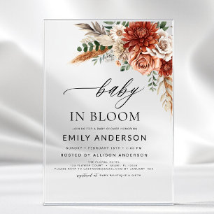 Invitations En Acrylique Bébé Fleur Sauvage en Fleur Shower d'Automne pour
