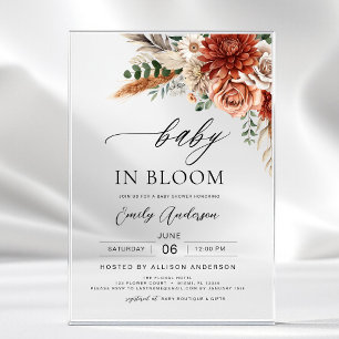 Invitations En Acrylique Bébé Fleur Sauvage en Fleur Shower d'Automne pour