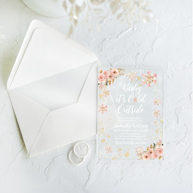 Invitations En Acrylique Bébé froid à l'extérieur Baby shower rose fille d' (Créateur téléchargé)