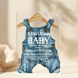 Invitations En Acrylique Bébé Garçon Fête Prénatale Moderne Jean Bleu Denim