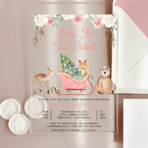 Invitations En Acrylique Bébé il fait froid à l'extérieur Baby Shower Rosea