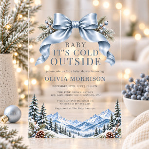Invitations En Acrylique Bébé il fait froid à l'extérieur Montagnes Bleues