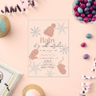 Invitations En Acrylique Bébé Il fait froid dehors Baby shower rose Beanie