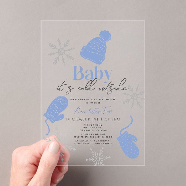 Invitations En Acrylique Bébé Il fait froid dehors Bleu Baby shower garçon  (In situ (ordinateur de poche))