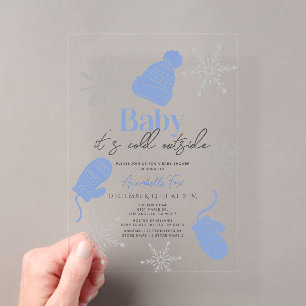 Invitations En Acrylique Bébé il fait froid dehors Garçon Bonnet Bleu Baby