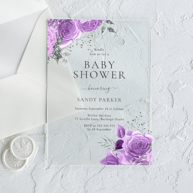 Invitations En Acrylique Bébé Lavande Violet & Argent Shower (Créateur téléchargé)