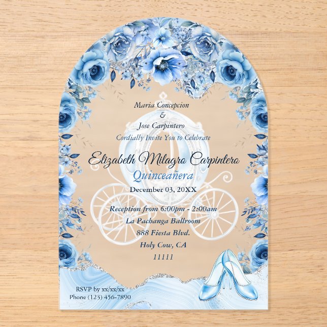 Invitations En Acrylique Bébé Magique Bleu Cendrillon Quinceañera (Recto)