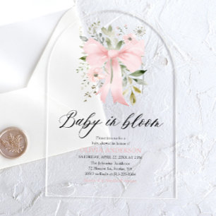 Invitations En Acrylique Bébé rose en fleur Baby shower floral fille