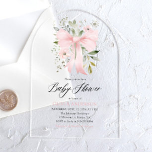Invitations En Acrylique Bébé rose en fleur Baby shower floral fille
