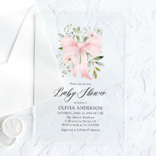 Invitations En Acrylique Bébé rose en fleur Baby shower floral fille
