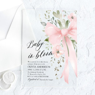 Invitations En Acrylique Bébé rose en fleur Baby shower floral fille