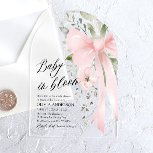 Invitations En Acrylique Bébé rose en fleur Baby shower floral fille