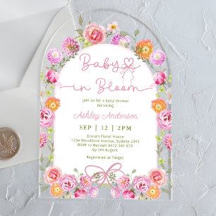 Invitations En Acrylique Bébé rose en fleur Baby shower floral fille