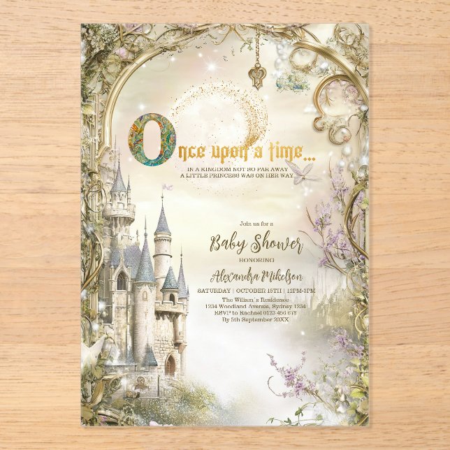 Invitations En Acrylique Bébé Shower Princesse Château Royal (Recto)