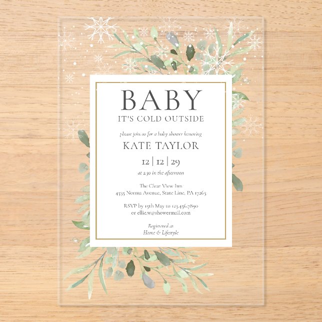 Invitations En Acrylique Bébé son froid à l'extérieur du Baby shower de nei (Recto)