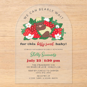 Invitations En Acrylique Bébé Sucré Fête de Naissance Neutre Bébé Fraise