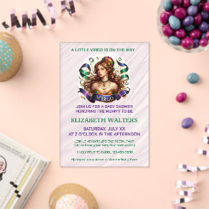 Invitations En Acrylique Bébé Vierge Lavande et Vert Fête Prénatale Thème Z